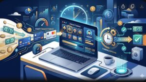 Современная иллюстрация способов оплаты в облачных казино на MacBook в минималистичном профессиональном стиле
